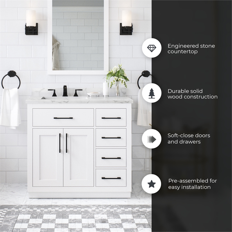 Athea 36 in. White Bathroom Vanity with White Top and Black Hardware