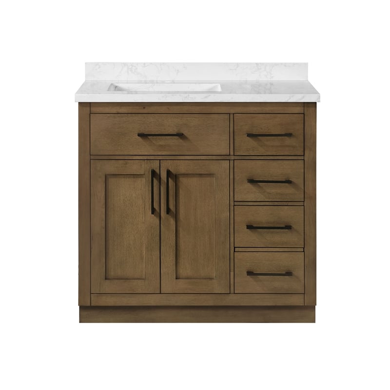 Athea 36 in. Almond Latte Bathroom Vanity with White Top and Black Hardware