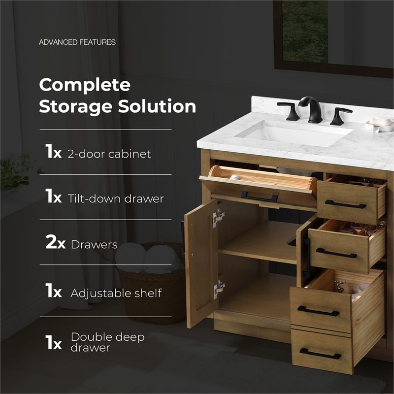 Athea 36 in. Almond Latte Bathroom Vanity with White Top and Black Hardware