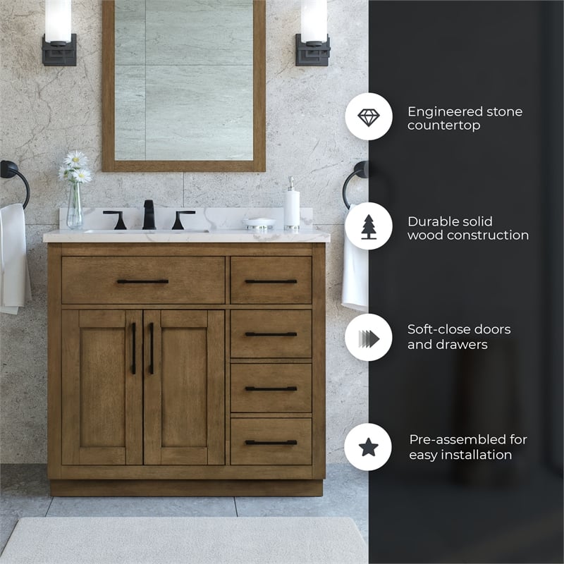 Athea 36 in. Almond Latte Bathroom Vanity with White Top and Black Hardware