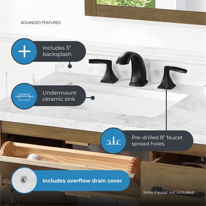 Athea 36 in. Almond Latte Bathroom Vanity with White Top and Black Hardware