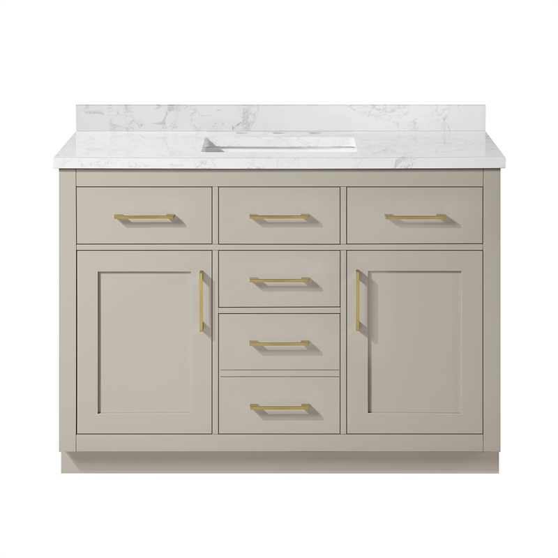 Athea 48 in. Greige Bathroom Vanity with White Top Gold Hardware