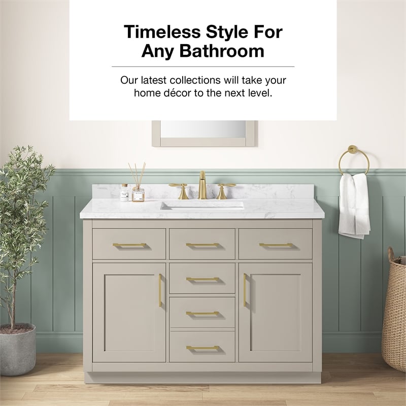 Athea 48 in. Greige Bathroom Vanity with White Top Gold Hardware