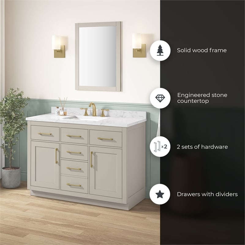 Athea 48 in. Greige Bathroom Vanity with White Top Gold Hardware