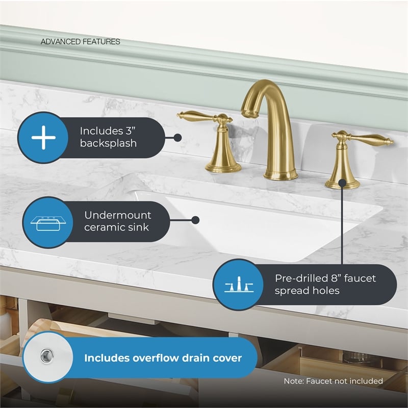 Athea 48 in. Greige Bathroom Vanity with White Top Gold Hardware