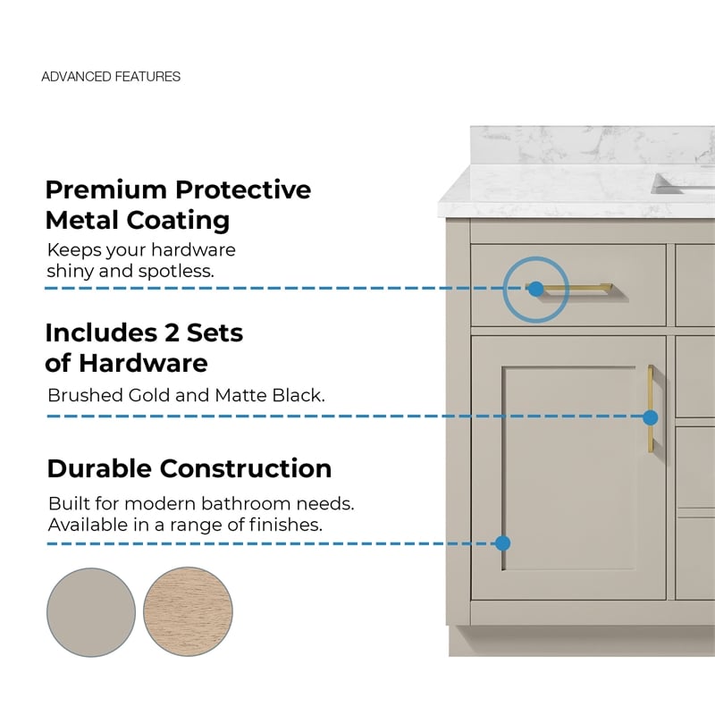 Athea 48 in. Greige Bathroom Vanity with White Top Gold Hardware