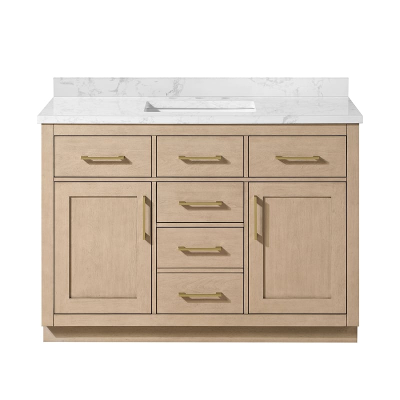 Athea 48 in. Sahara Birch Bathroom Vanity with White Top Gold Hardware