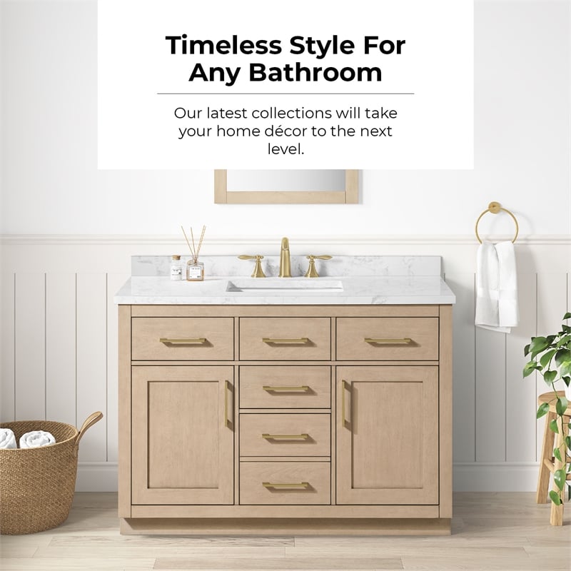 Athea 48 in. Sahara Birch Bathroom Vanity with White Top Gold Hardware