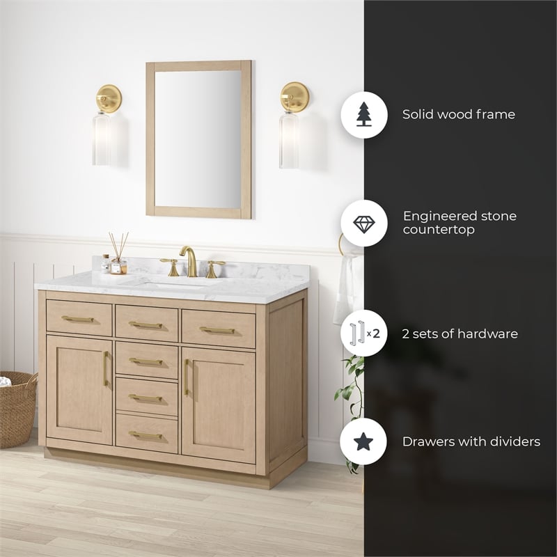 Athea 48 in. Sahara Birch Bathroom Vanity with White Top Gold Hardware