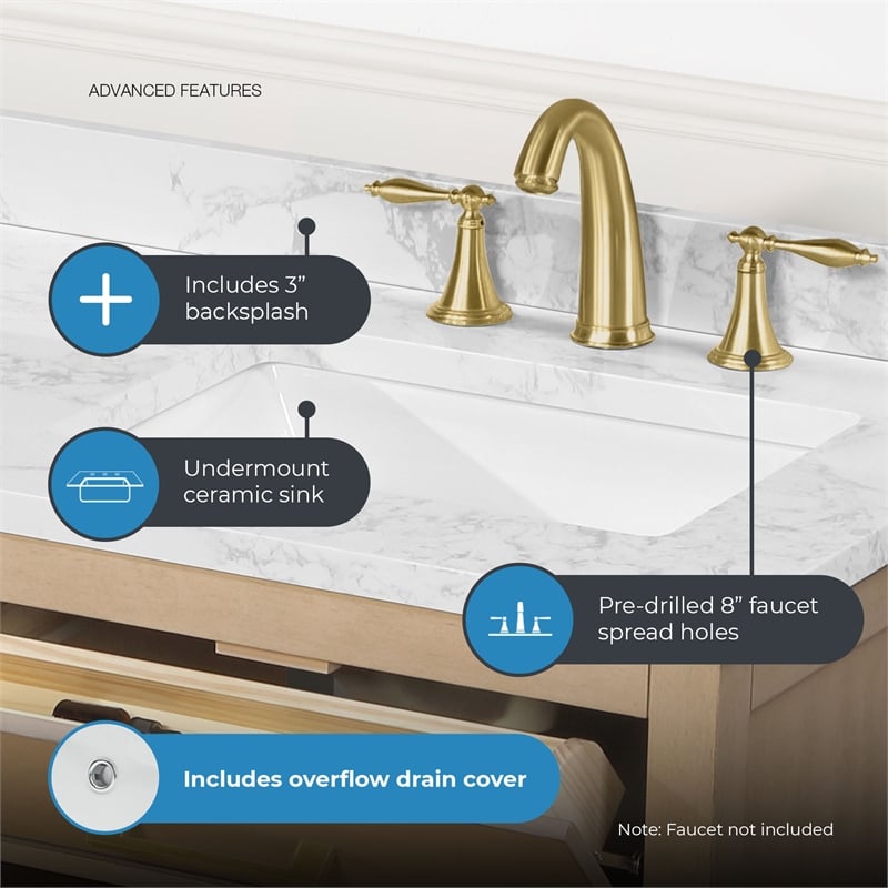Athea 48 in. Sahara Birch Bathroom Vanity with White Top Gold Hardware