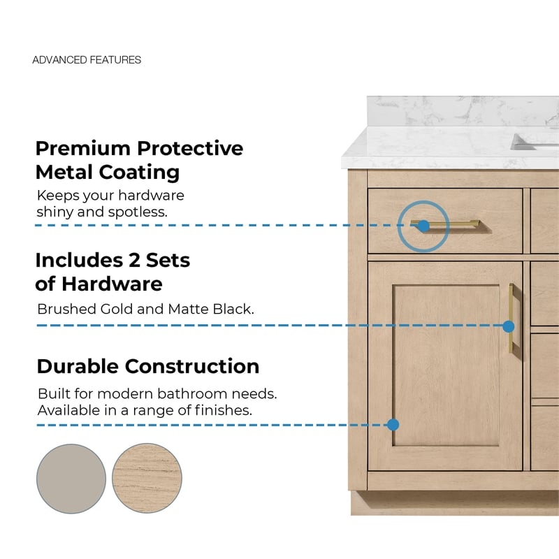 Athea 48 in. Sahara Birch Bathroom Vanity with White Top Gold Hardware