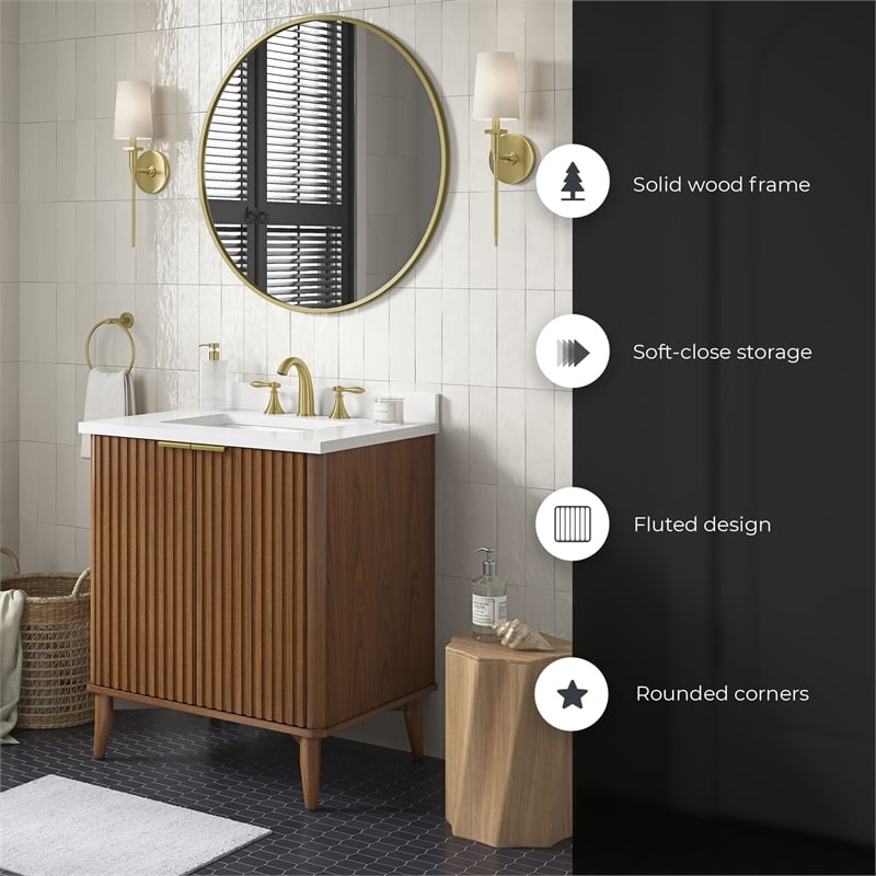 Gabi 30 in. Single Sink Freestanding Warm Walnut Bathroom Vanity
