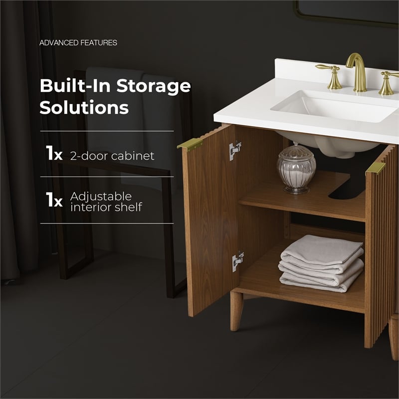Gabi 30 in. Single Sink Freestanding Warm Walnut Bathroom Vanity