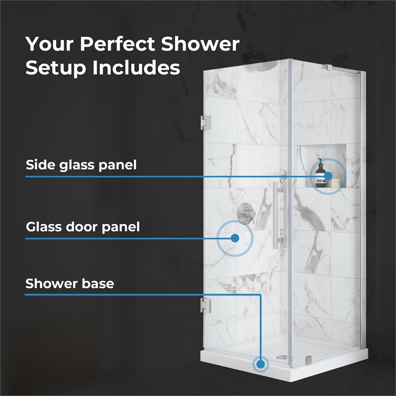 OVE Breeze 32 x 32 Corner Frameless Hinge Shower Door Kit Satin Nickel