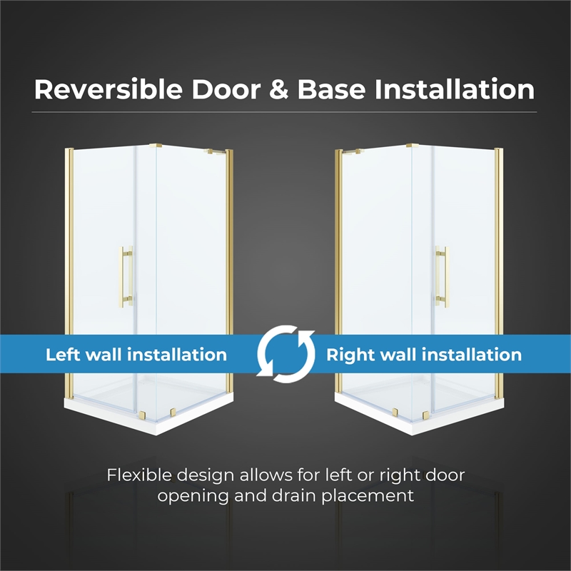 OVE Breeze 36 x 36 Corner Frameless Pivot Shower Door Kit Brushed Gold
