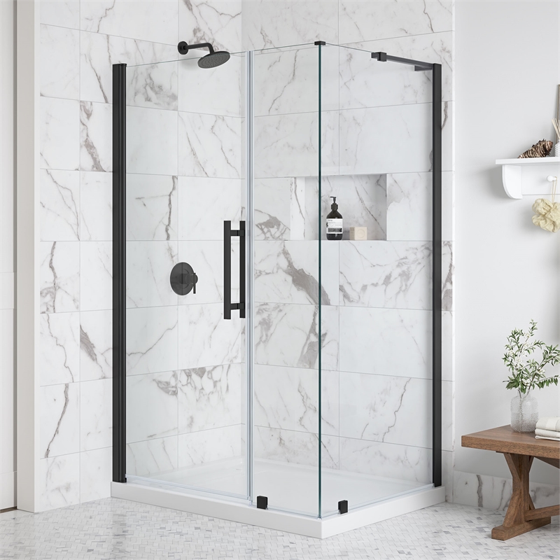 OVE Breeze 48 x 36 Corner Frameless Pivot Shower Door Kit Black
