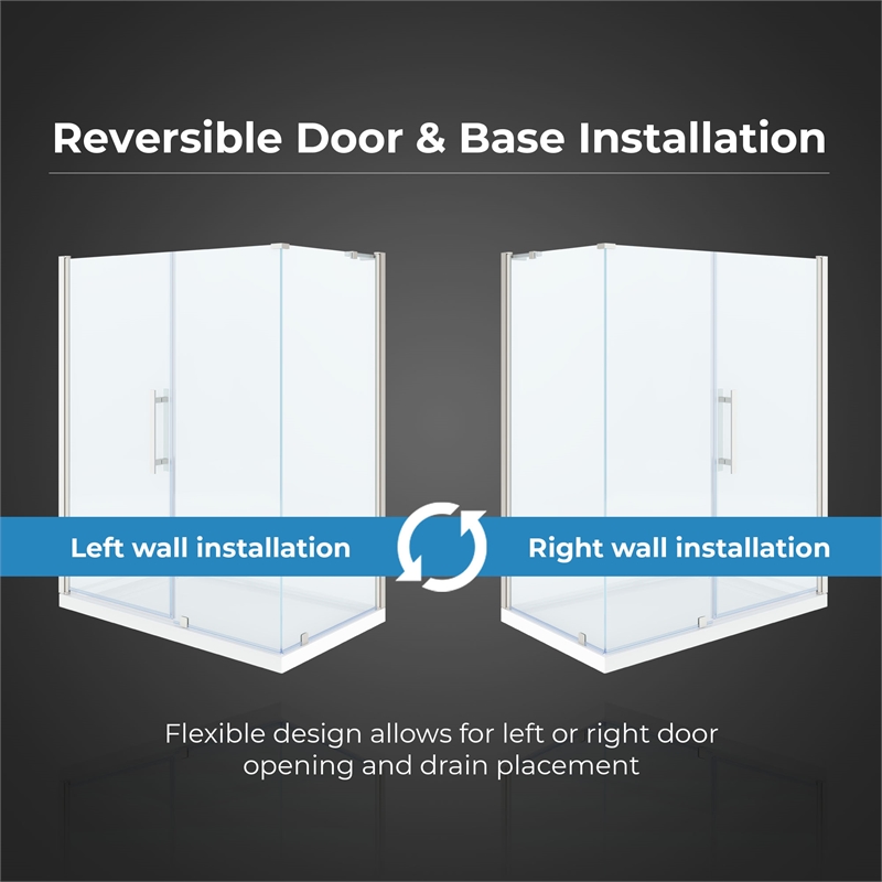 OVE Breeze 60 x 36 Corner Frameless Pivot Shower Door Kit Satin Nickel