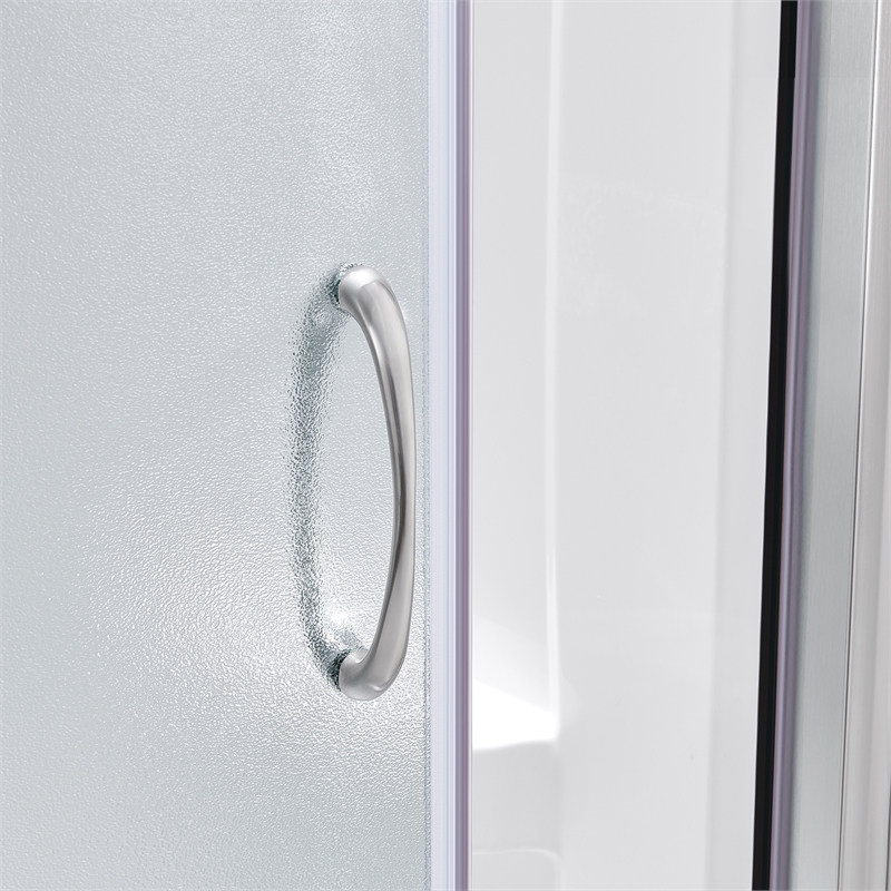 Breeze 33 in Round Corner Shower Kit Satin Nickel Frosted Sliding Door Base