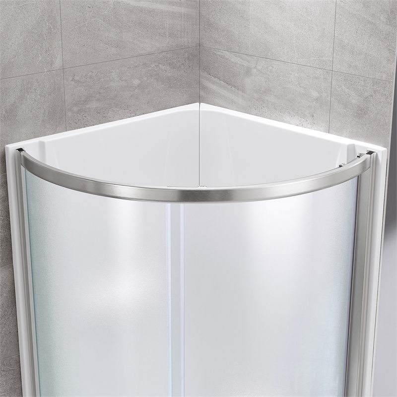Breeze 33 in Round Corner Shower Kit Satin Nickel Frosted Sliding Door Base