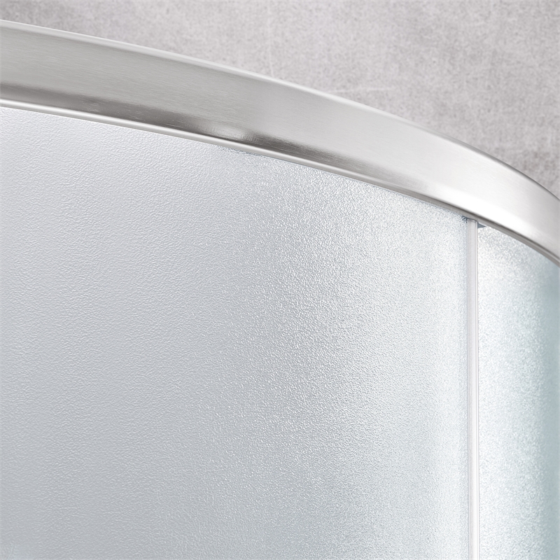 Breeze 35 in Round Corner Shower Kit Satin Nickel Frosted Sliding Door Base