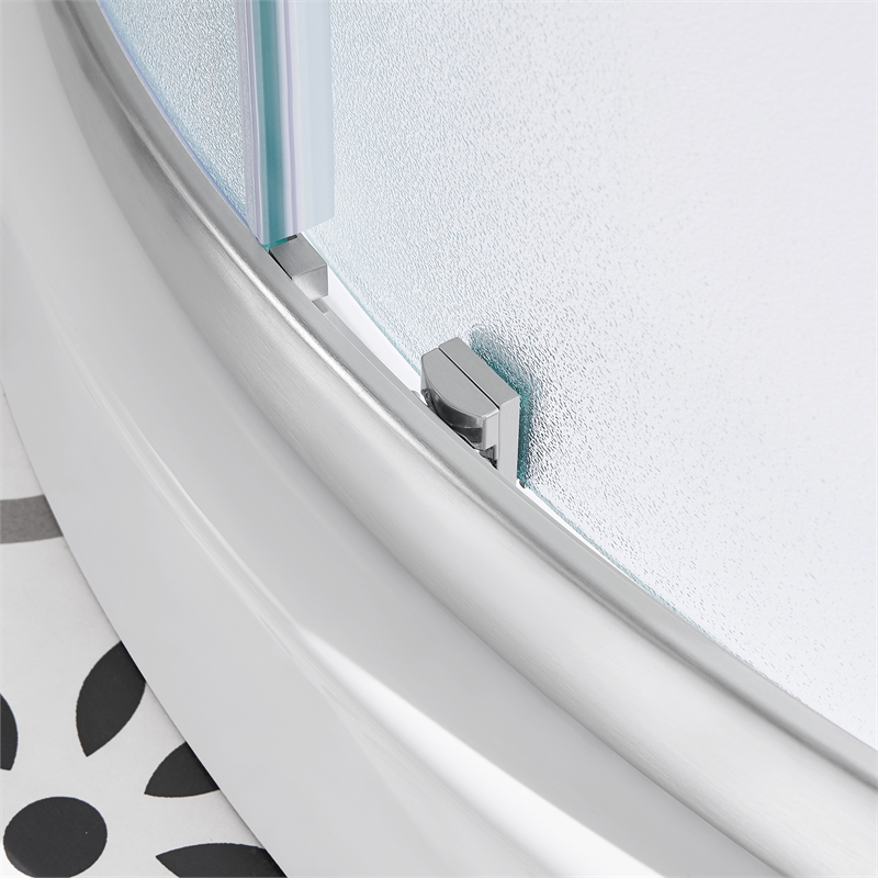Breeze 35 in Round Corner Shower Kit Satin Nickel Frosted Sliding Door Base