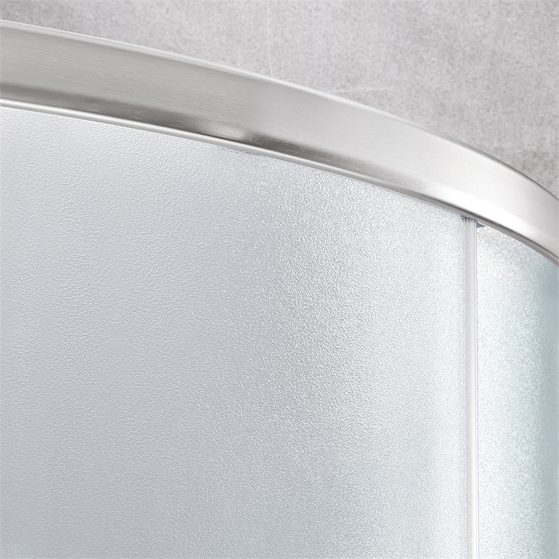 Breeze 40 in Round Corner Shower Kit Satin Nickel Frosted Sliding Door Base