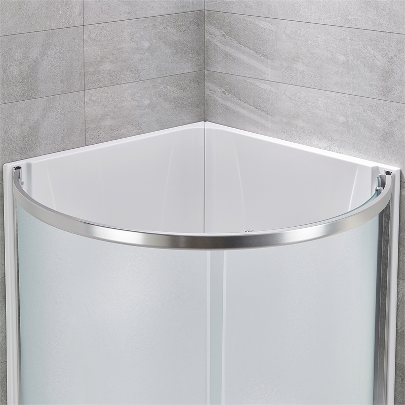 Breeze 40 in Round Corner Shower Kit Satin Nickel Frosted Sliding Door Base