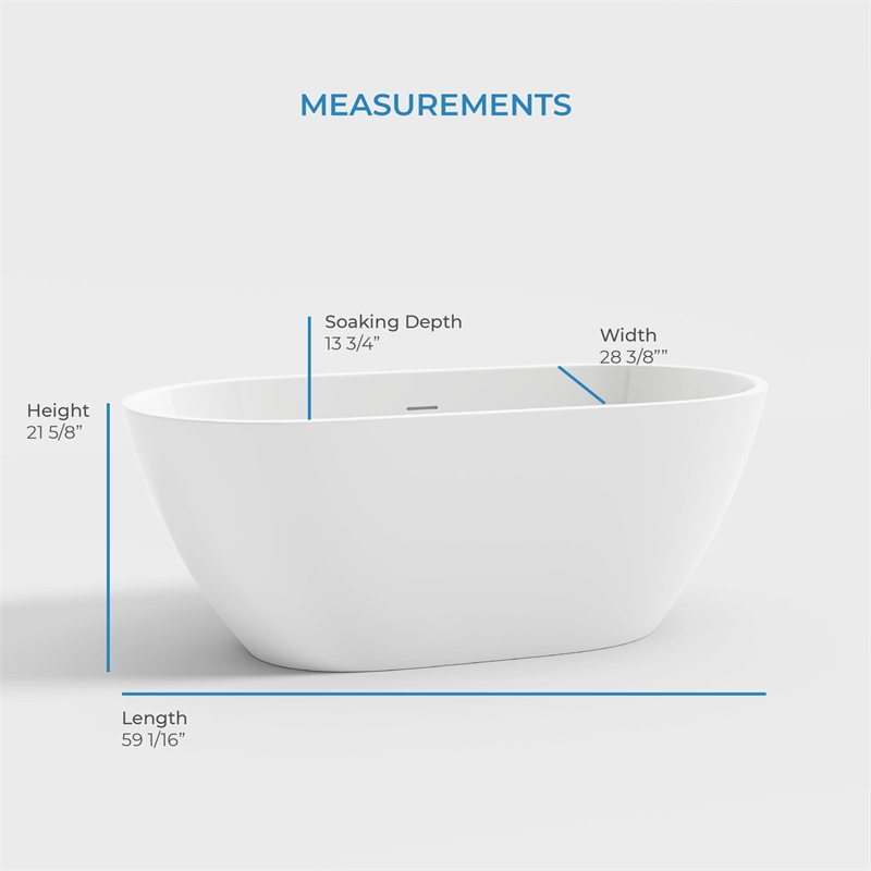 OVE Ayago 59 in. Freestanding Bathtub in Glossy White
