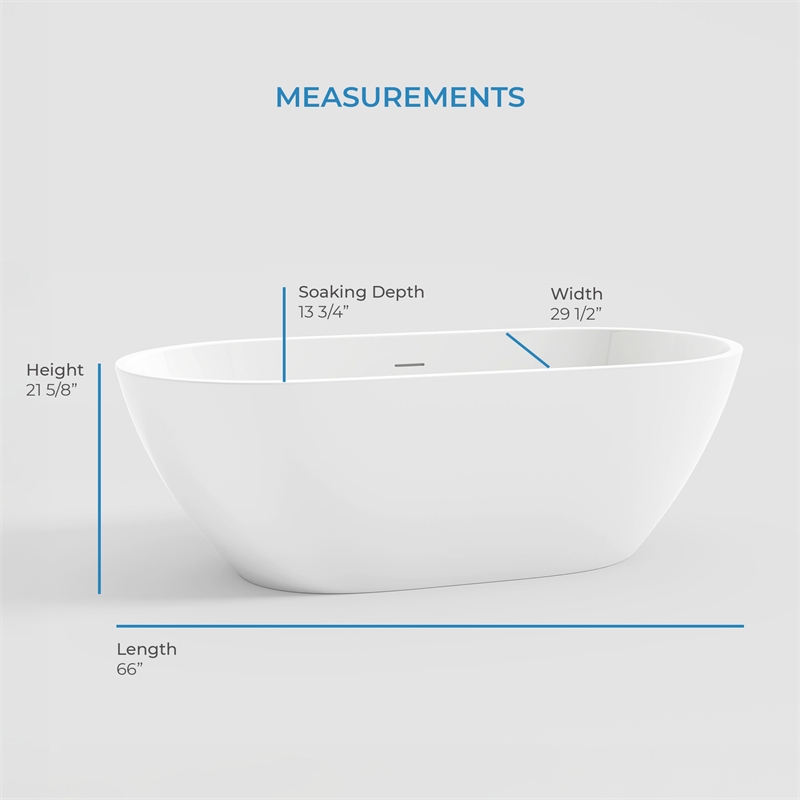 OVE Ayago 66 in. Freestanding White Bathtub Kit Black Hardware