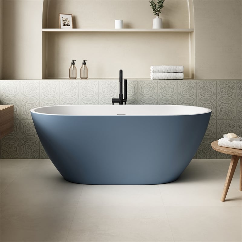 OVE Ayago 59 in. Freestanding Chambray Bathtub Kit Black Hardware