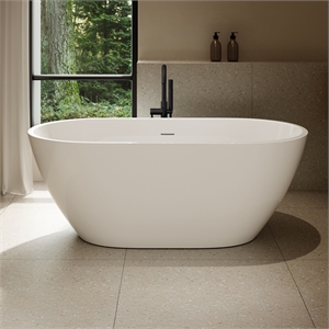 OVE Ayago 59 in. Freestanding White Bathtub Kit Black Hardware