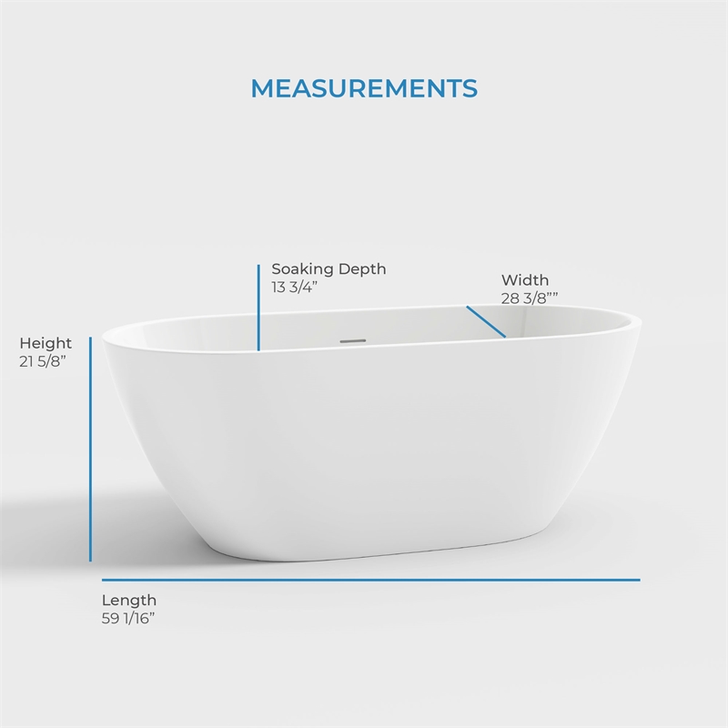 OVE Ayago 59 in. Freestanding White Bathtub Kit Black Hardware
