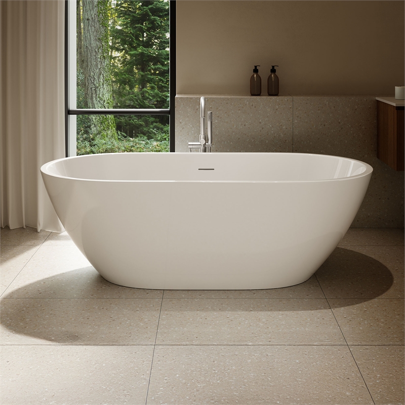OVE Ayago 66 in. Freestanding White Bathtub Kit Nickel Hardware