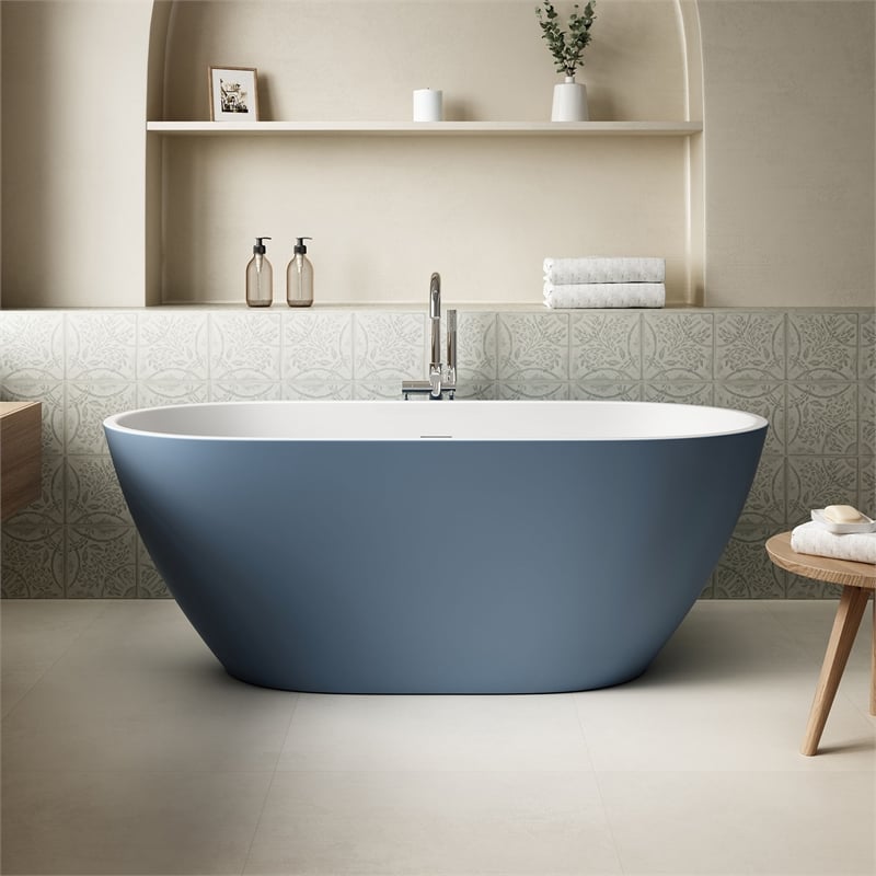OVE Ayago 59 in. Freestanding Chambray Bathtub Kit Chrome Hardware