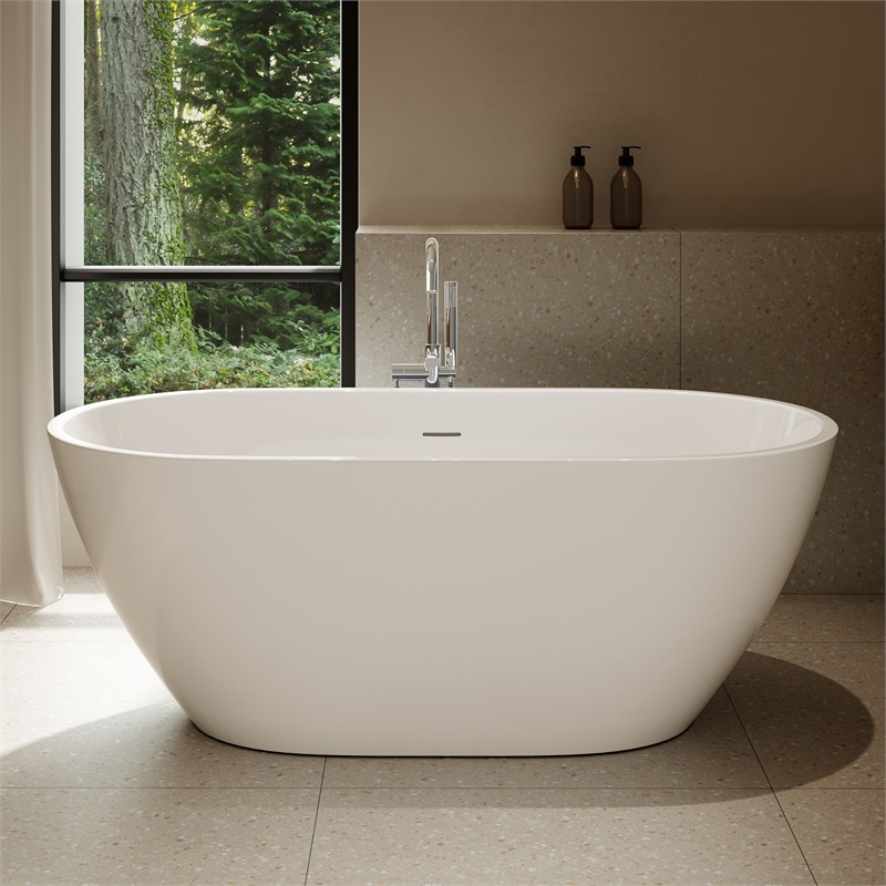 OVE Ayago 59 in. Freestanding White Bathtub Kit Chrome Hardware