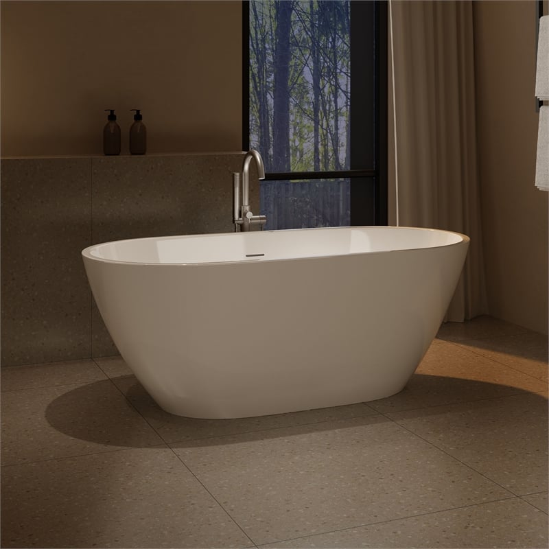OVE Ayago 59 in. Freestanding White Bathtub Kit Chrome Hardware
