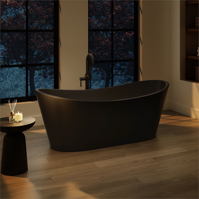 OVE Herschel 60 in. Freestanding Black Bathtub Kit Gold Hardware