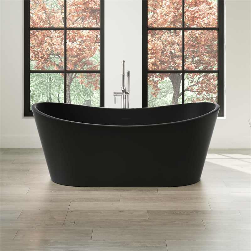 OVE Herschel 60 in. Freestanding Black Bathtub Kit Nickel Hardware