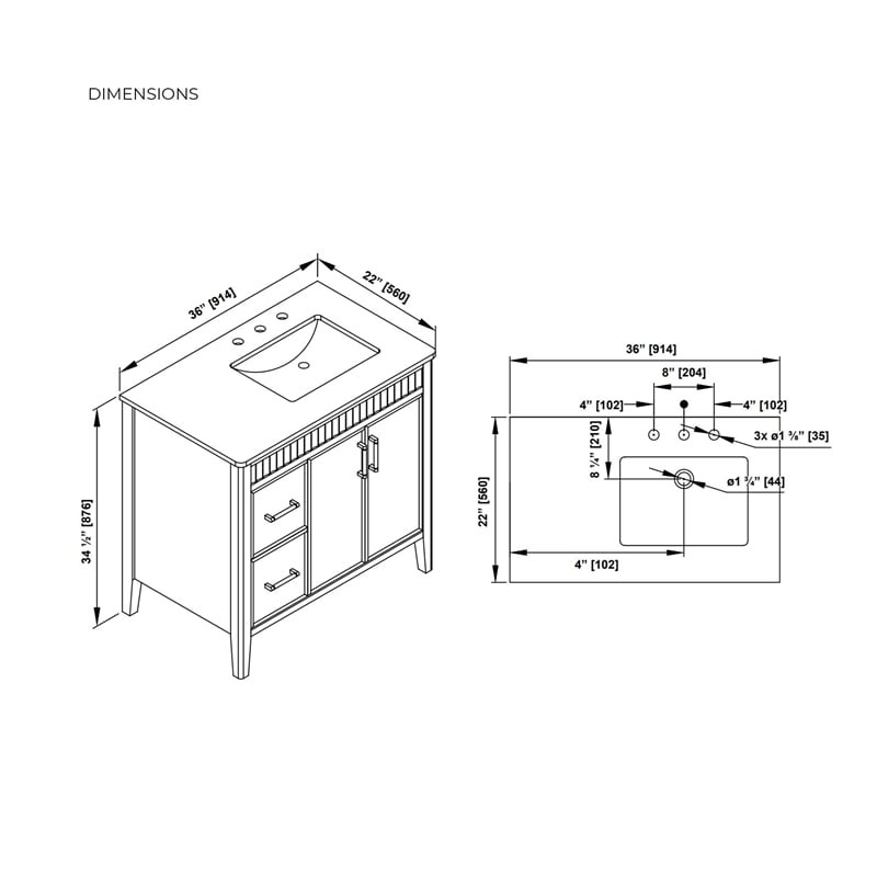OVE Juliette 36 in. Warm Walnut Bathroom Vanity with White Countertop
