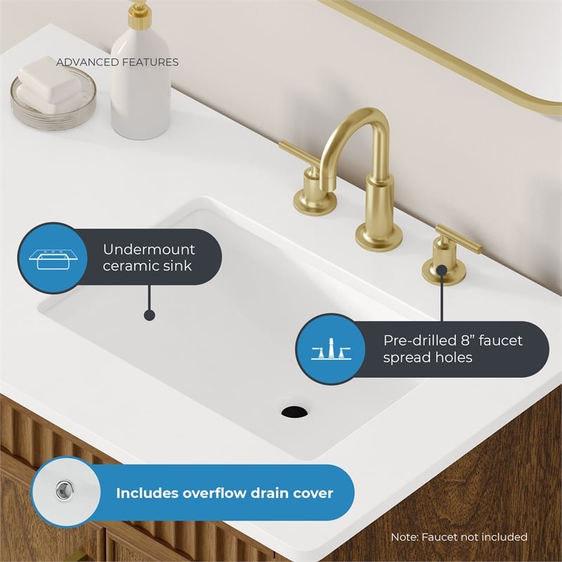OVE Juliette 36 in. Warm Walnut Bathroom Vanity with White Countertop