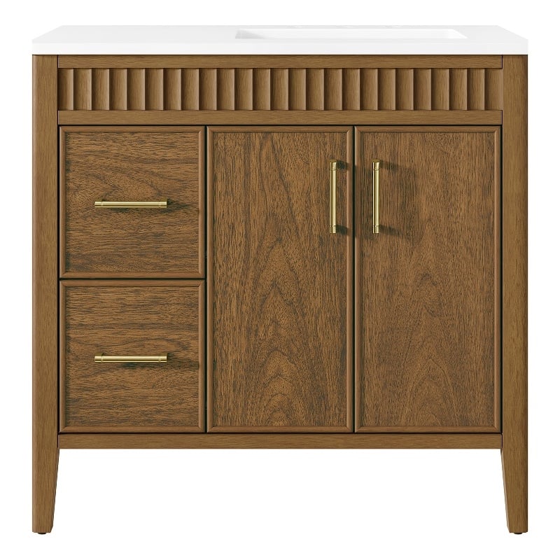 OVE Juliette 36 in. Warm Walnut Bathroom Vanity with White Countertop