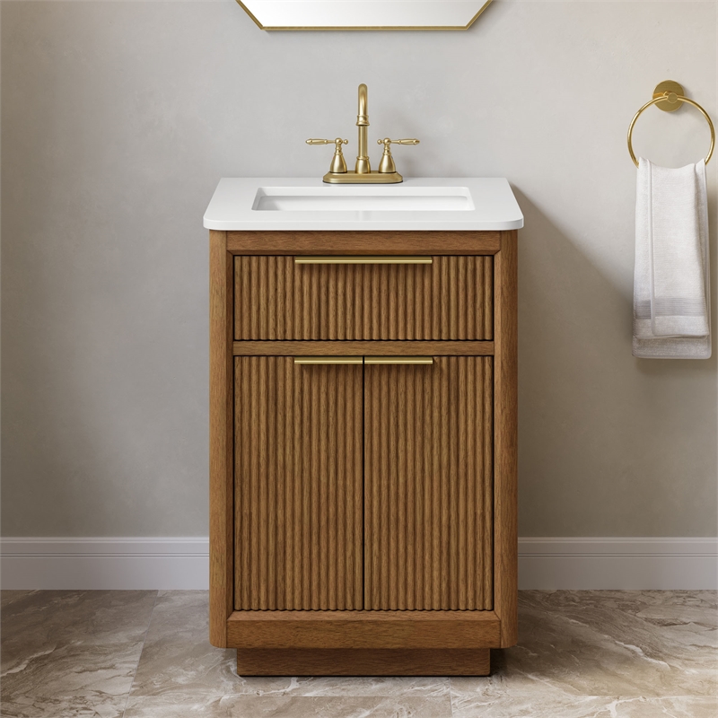OVE Xander 24 in. Warm Walnut Bathroom Vanity with White Countertop