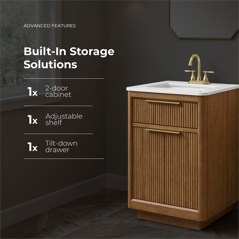OVE Xander 24 in. Warm Walnut Bathroom Vanity with White Countertop