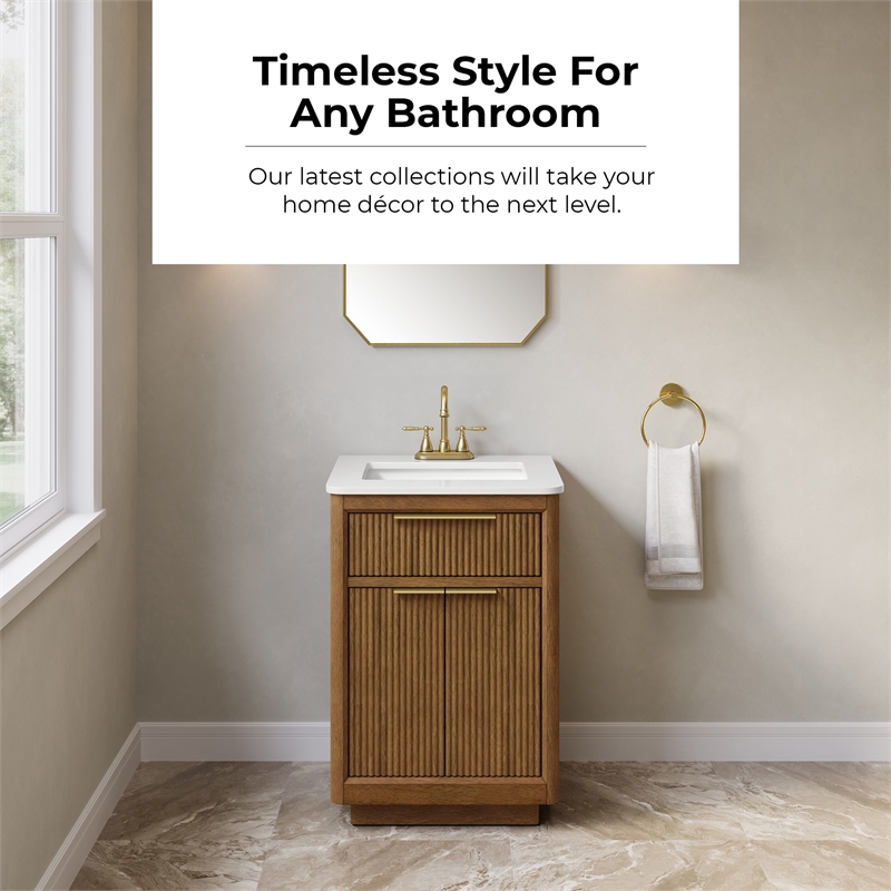 OVE Xander 24 in. Warm Walnut Bathroom Vanity with White Countertop
