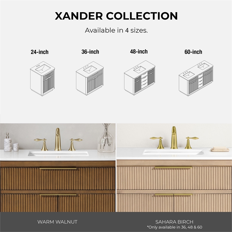 OVE Xander 24 in. Warm Walnut Bathroom Vanity with White Countertop