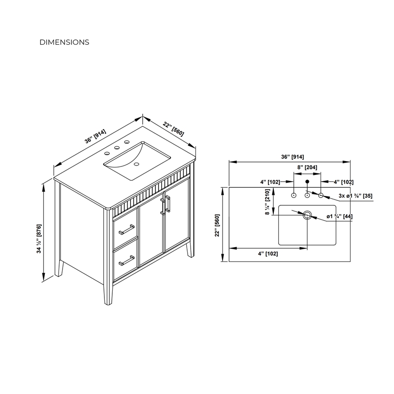 OVE Juliette 36 in. Warm Walnut Bathroom Vanity with White Quartz Brushed Nickel