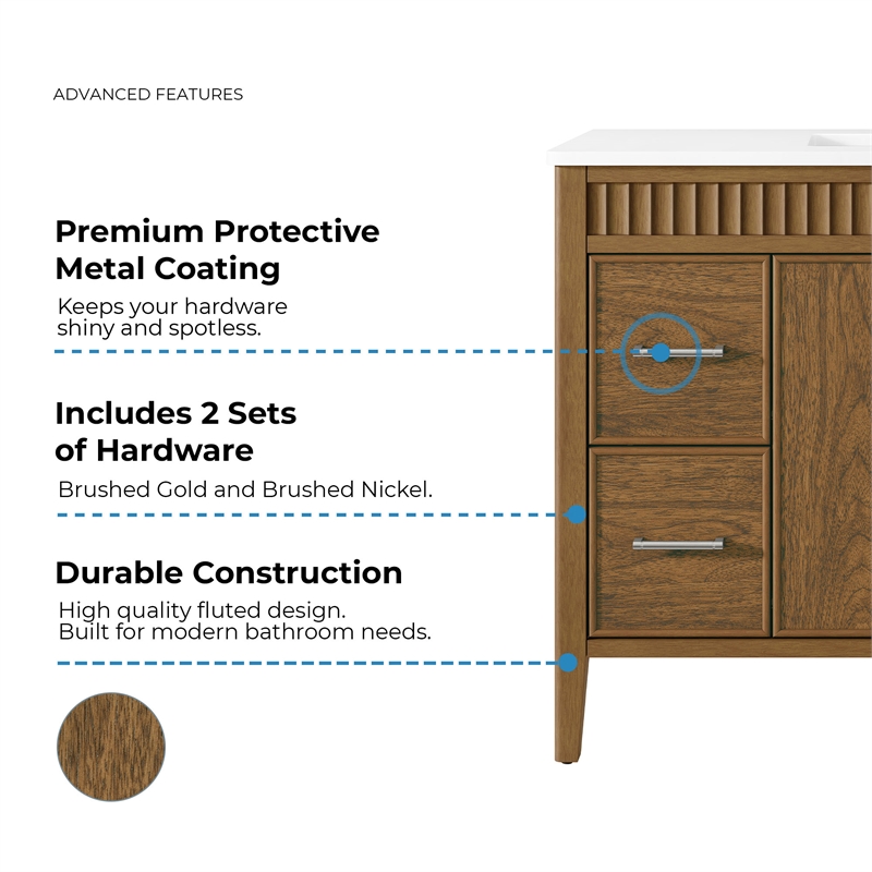 OVE Juliette 36 in. Warm Walnut Bathroom Vanity with White Quartz Brushed Nickel