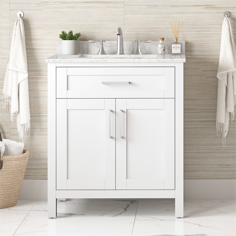 Tahoe 30 in. Bathroom Vanity in Pure White with White Countertop