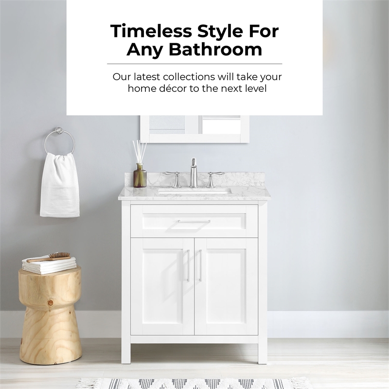 Tahoe 30 in. Bathroom Vanity in Pure White with White Countertop