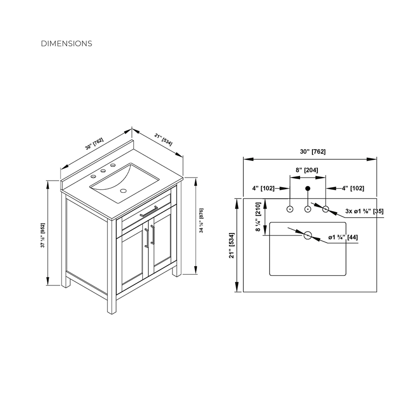 Tahoe 30 in. Bathroom Vanity in Pure White with White Countertop